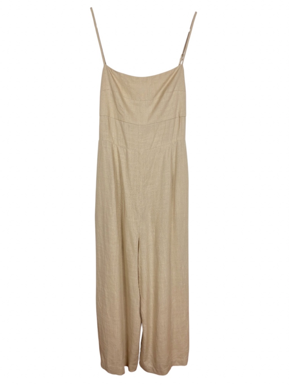 Dear Siouxsie Jumpsuit Large Cotton Linen Wide Leg Tie Back Beige Lagenlook